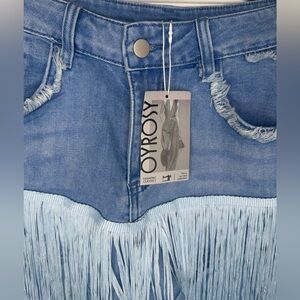 Blue Denim Fringe Shorts